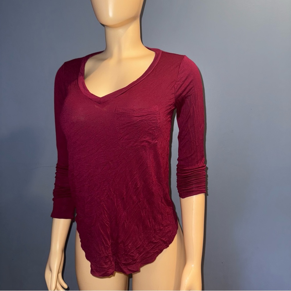 Fashion Nova Deep Red V-Neck Long Sleeve Top